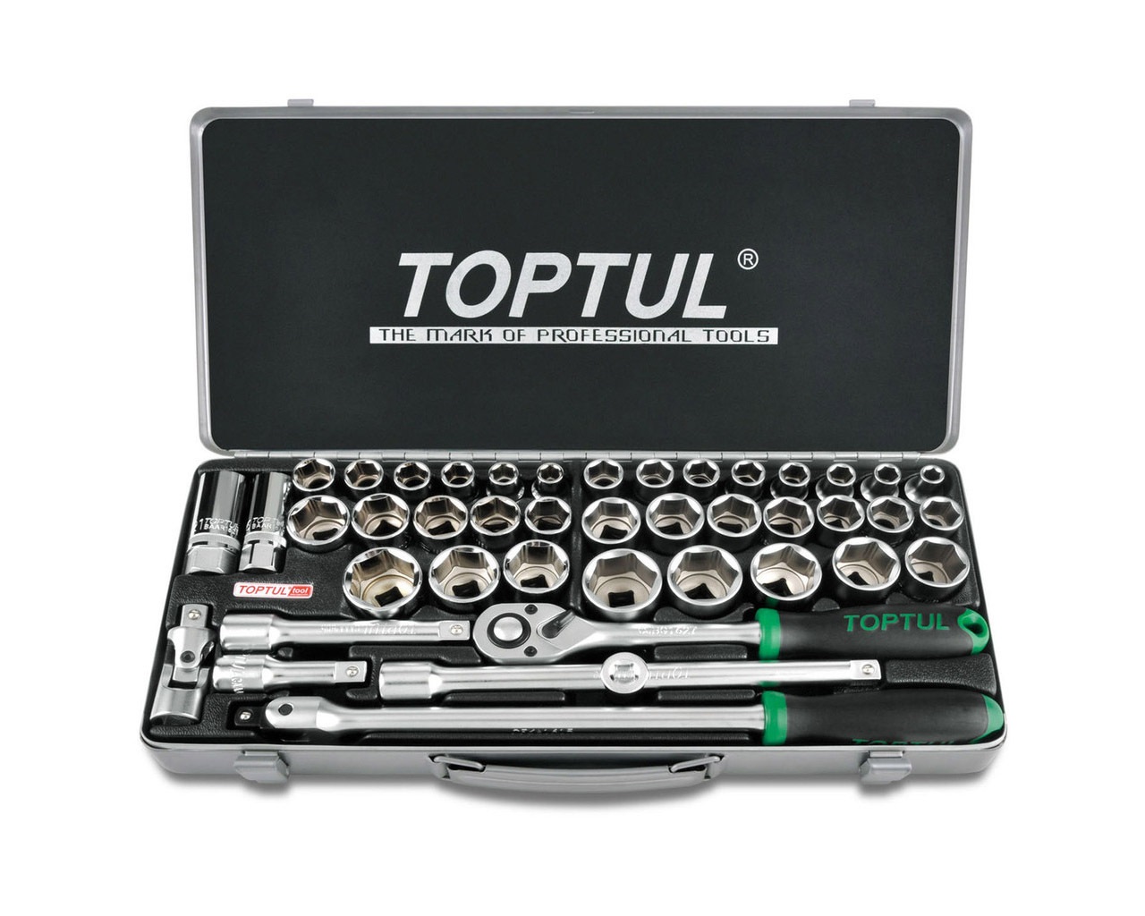 GCAD4303 TOPTUL 1/2" DR SOCKET SET 3/8"-1.1/4" AF/ 10-32MM 43PCE - Image 1
