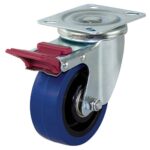 RICHMOND 100mm SWIVEL PLATE CASTOR BLUE RUBBER BRAKED WHEEL 150kg