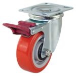RICHMOND 100mm SWIVEL PLATE CASTOR RED RUBBER BRAKED WHEEL 200kg