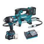 Makita 2pc kit featuring 40V XGT Grease Gun, 40V XGT Impact Wrench, x2 4.0Ah Batteries, charger