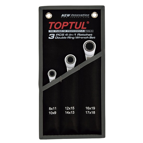 GPAQ0301 TOPTUL RATCHET SET 4-IN-1 3PC 8MM>19MM - Image 1
