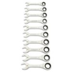 GEARWRENCH 10Pc 90-Tooth 12-Point Metric Stubby Ratcheting Combination Wrench Set