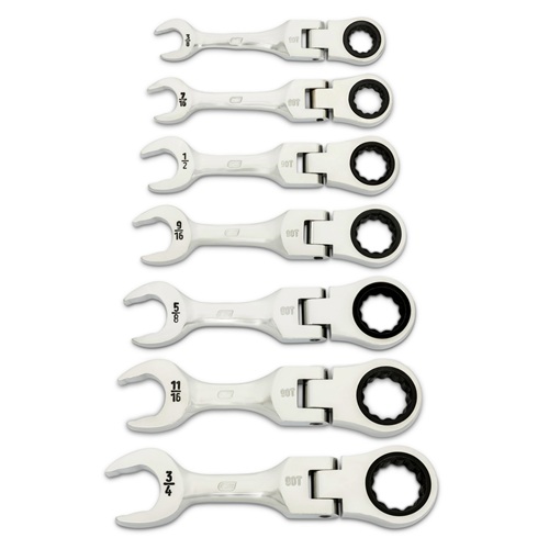 86878 GEARWRENCH 7Pc 90-Tooth 12 Point SAE Stubby Flex Ratcheting Combination Wrench Set - Image 1