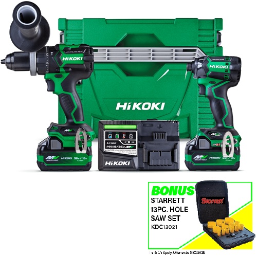 KC36DCGRZ-FREE HiKOKI 36V Brushless 155Nm Impact Drill and 215Nm Impact Driver Kit - Image 1