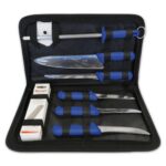 STARRETT PROSTATE 8PC HUNTING AND FISHING KNIFE SET BLUE HANDLES
