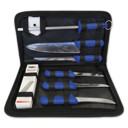 BKK-8L STARRETT PROSTATE 8PC HUNTING AND FISHING KNIFE SET BLUE HANDLES - Image 1